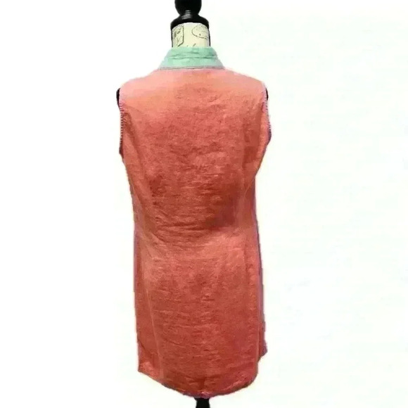 Sail to Sable Coral & Mint Green Sleeveless Linen Dress - Picture 3 of 7